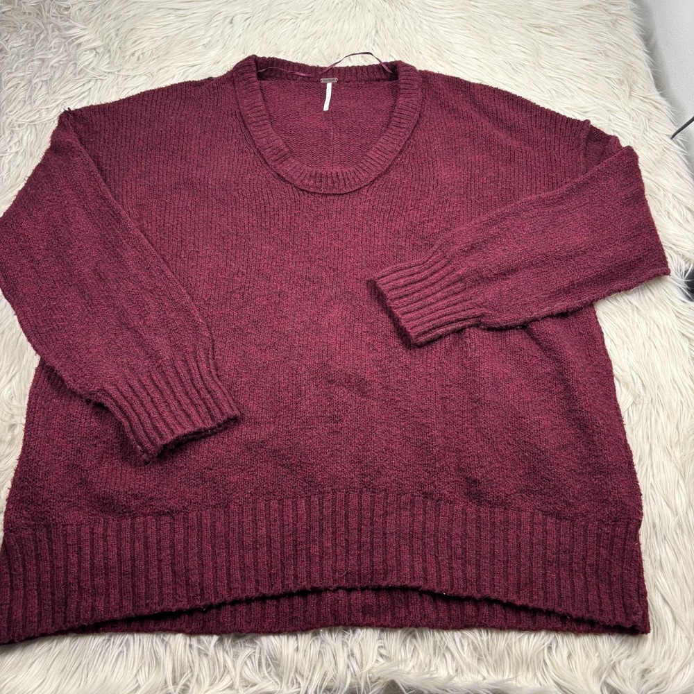 Free People Women's M Burgundy Brookside Oversized Tunic Sweater Boho Cozycore
